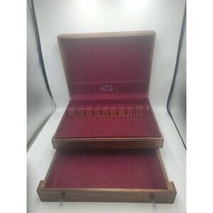 Vintage Fashion Manor Wooden Silverware Chest Tarnish Proof Lining & Drawer